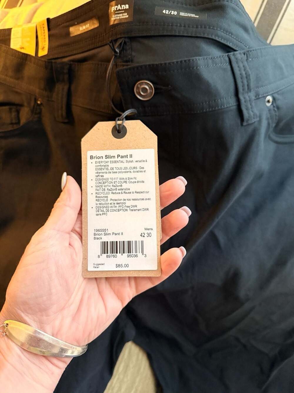 PrAna Brion Slim Pant II Mens 42x30 Black